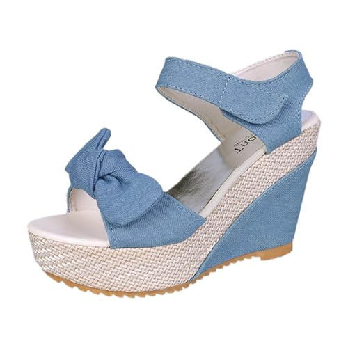 Damenschuhe mit Keilabsatz Sommerschuhe Damen Bequem Elegante Schöne Sandaletten Damen Lässig Bogenknoten Damen Sandalen Atmungsaktiv Fashion Einfachheit Schuhe Freizeitschuhe (A2-Blue, 40) von Aoklidil