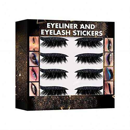 Wimpern Lashes Künstliche Lashes Eyeliner- und Wimpern-Aufkleber, 7-farbiger Glitter-Pulver-Eyeliner-Aufkleber, falsche Wimpern-Aufkleber, Bühnen-Augen-Make-up-Aufkleber, 4 (B, One Size) von Aoklidil