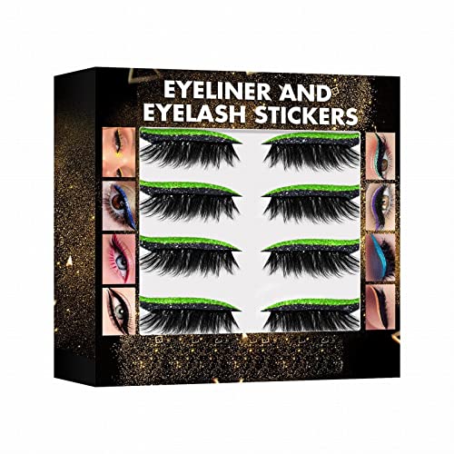 Wimpern Lashes Künstliche Lashes Eyeliner- und Wimpern-Aufkleber, 7-farbiger Glitter-Pulver-Eyeliner-Aufkleber, falsche Wimpern-Aufkleber, Bühnen-Augen-Make-up-Aufkleber, 4 (G, One Size) von Aoklidil