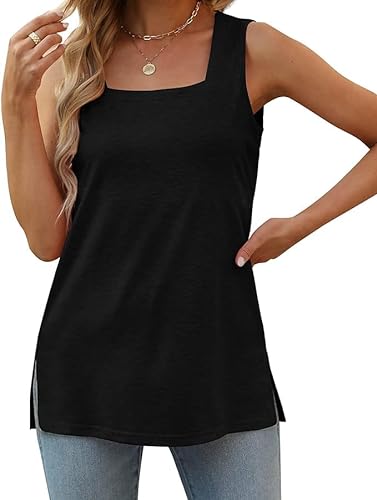 Aokosor Tank Top Damen Sommer Ärmellos T Shirt Locker Oberteile Sommer Tops Square Neck Tunika Quadratisch Ausschnitt Schwarz M von Aokosor