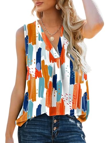 Aokosor Tank Top Damen Sommer Top Elegant Oberteile Tshirt Ärmellos Damen V Ausschnitt Lässig Locker Boho Bunte Blusen XL Aokosor Tank Top Damen Sommer Top Elegant Oberteile Tshirt Ärmellos Damen V Ausschnitt Lässig Locker Boho Bunte Blusen XL von Aokosor