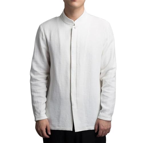 Herren-Hemd im chinesischen Stil Retro-Jacquard-Baumwoll-Leinen-Hemd chinesischer Stehkragen traditionelles solides langärmliges Zen-Oberteil White M Herren-Hemd im chinesischen Stil Retro-Jacquard-Baumwoll-Leinen-Hemd chinesischer Stehkragen traditionelles solides langärmliges Zen-Oberteil White M von Aoleaky