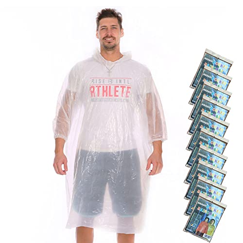 Aolegoo Regenponcho Transparent Mit Hut und Ärmeln, Einweg Unisex-Regencape für Fahrrad, Wandern, Karnevalssession, Angeln, Konzert, Stadion (10 Stück) von Aolegoo