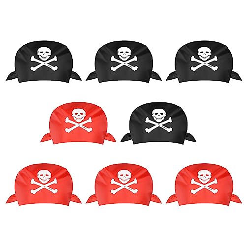 Aomig Pirat Bandana, 8 Stücke Pirat Kapitän, Kopftuch für Pirat Thema Party Halloween und Kinder Party Gefallen (4 Schwarz + 4 Rot) von Aomig