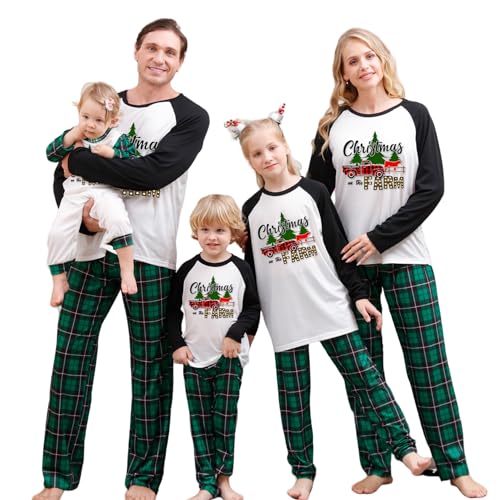 Aoouekul Weihnachtspyjama Familie Set Weihnachts Pyjama Damen Herren Kinder Baby Pet Christmas Schlafanzug Weihnachtsschlafanzug Couple (Weihnachten-2, 3-4Y, Children) von Aoouekul