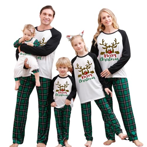 Aoouekul Weihnachtspyjama Familie Set Weihnachts Pyjama Damen Herren Kinder Baby Pet Christmas Schlafanzug Weihnachtsschlafanzug Couple (Weihnachten-4, S, Women) von Aoouekul