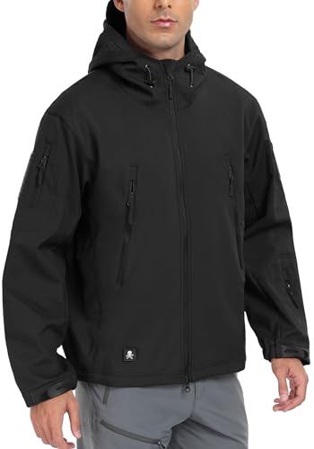 Herren Softshell-Jacken, Militärisch, Taktisch, Wasserdicht, für Camping, Jagd, Angeln, Outdoor, Kapuzenjacke Schwarz XL von Aosyax