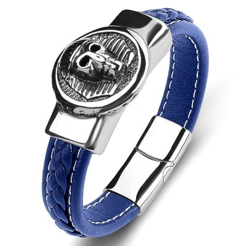 Aotiwe Armbänder Set, Armreif Blau Schädel Armreif Herren Pu Leder 18.5cm Geschenk Ehemann von Aotiwe