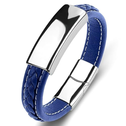 Aotiwe Armbänder Set, Männer Armband Geflochten U Form Silber Blau Bracelet Men Pu Leder 20cm von Aotiwe