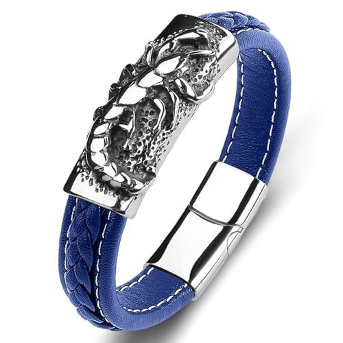 Aotiwe Armband Männer, Armband für Herren Skorpion Blau Bracelet Set Pu Leder 20cm Geschenk 18. Geburtstag Junge von Aotiwe