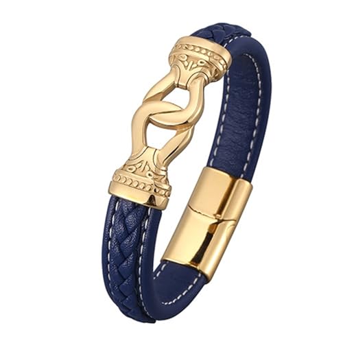 Aotiwe Armband Männer Outdoor, Dünnes Armband Herren Armreif aus Leder mit Schnalle Gold Blau Armbänder Männer Pu Leder 20.5cm von Aotiwe