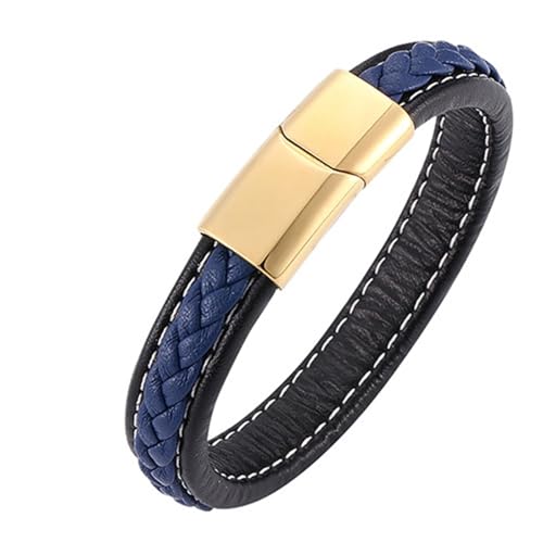 Aotiwe Armband für Männer, Männer Armband Set Schlichter Lederarmreif Gold Schwarz Blau Armbänder für Herren Dünn Pu Leder 16.5cm von Aotiwe