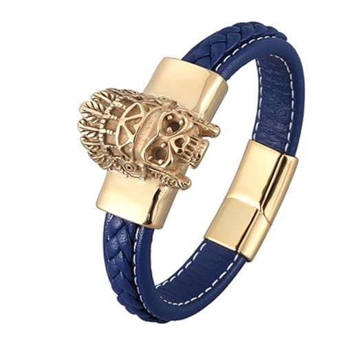 Aotiwe Armreif Herren, Armband Herren Vergoldet Lederarmreif mit Totenkopf Magnetschnalle Blau Süße Armbänder Pu Leder 16.5cm von Aotiwe