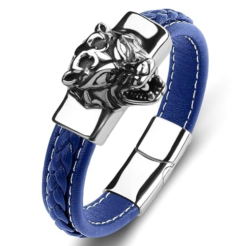 Aotiwe Armreif Herren Set, Armband Herren Blau Tigerkopf Armbänder für Männer Pu Leder 20cm von Aotiwe