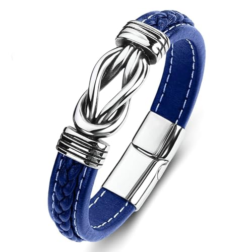 Aotiwe Armreif Männer, Männer Armband Geflochten U Form Silber Blau Armreif Herren Pu Leder 18.5cm von Aotiwe