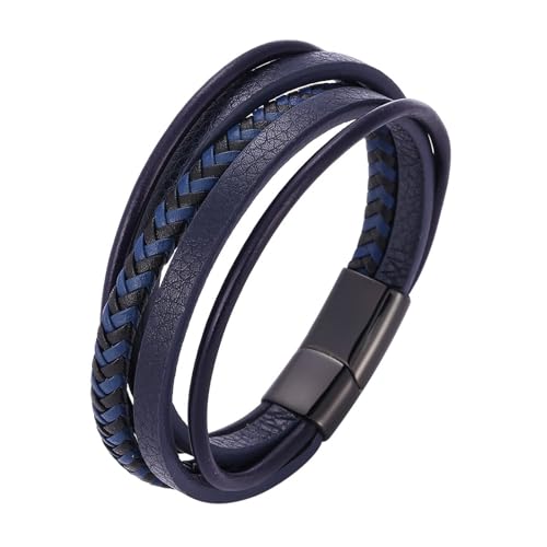 Aotiwe Armreif Männer, Schwarzes Armband für Männer 5 Lagiges Lederarmband Blau Brautvater Armband Pu Leder 20.5cm von Aotiwe