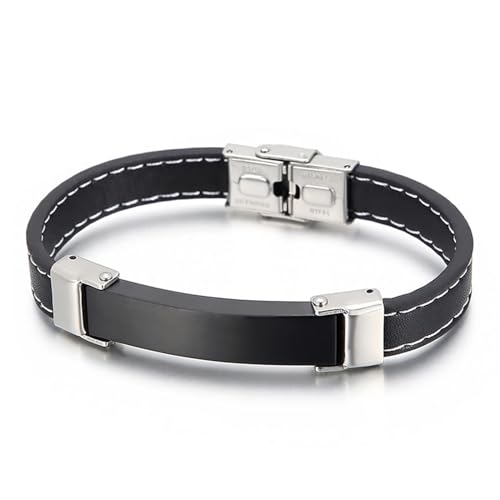 Aotiwe Bracelet Men Leather, Schwarzes Armband für Männer Punk Minimalist Armband Männer Armband 21cm von Aotiwe