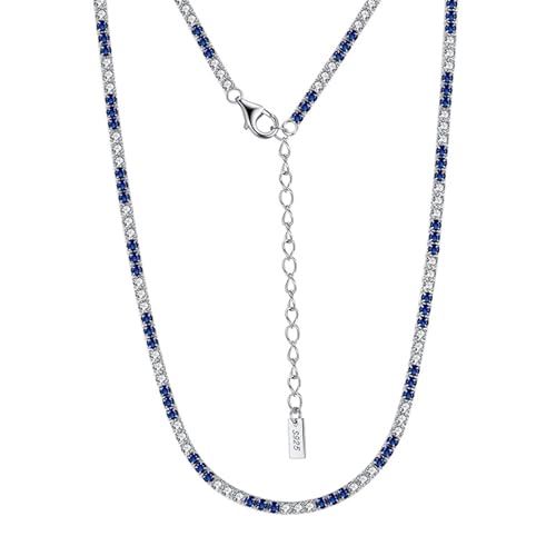 Aotiwe Collier Modeschmuck, Damen Halskette 925 Tenniskette Necklace Women Minimalist Silber Blau mit Blau Weiß Rundschliff Zirkonia 35+5cm von Aotiwe