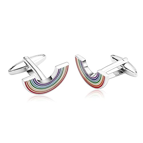 Aotiwe Cufflink Metal, Bräutigam Geschenke Mann Regenbogen Mehrfarbig Rostfreier Stahl Business Stil Vatertag von Aotiwe