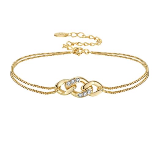 Aotiwe Damen Armband Gold, Armbänder 925 Silber Damen Gebogene Kette Armbänder Damen Modeschmuck mit Weiß Rundschliff Zirkonia von Aotiwe