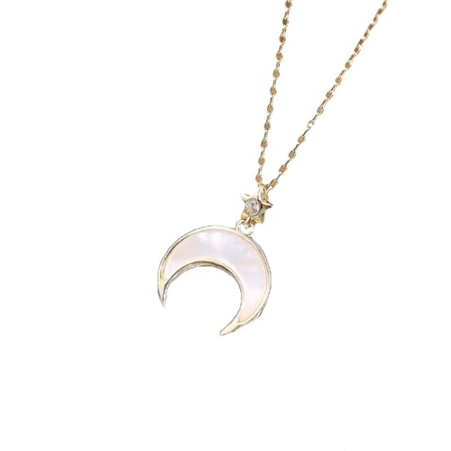 Aotiwe Damen Halskette Vergoldet, Freundschaftskette Liebe Stern Mond Necklace Chain mit Weiß Rundschliff Zirkonia 925 Silber von Aotiwe