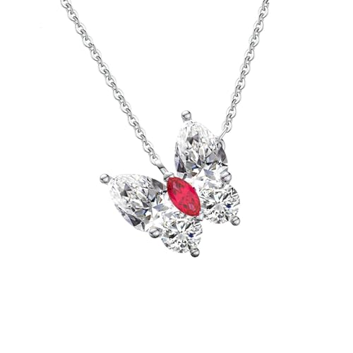 Aotiwe Damen Halskette ohne Anhänger, Kette Sterling Silber Schmetterling Necklace Women Aesthetic Silber mit Rot Marquiseschliff Zirkonia 40+5cm von Aotiwe