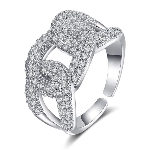 Aotiwe Edelstahl Ringe Damen Silber, Cubic Zirconia Ring Überlappend Damenring Modern mit Weiß Rundschliff Zirkonia Größe Verstellbar von Aotiwe