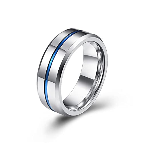 Aotiwe Eheringe Unisex, Wolfram Ring Herren 8mm Blau Größe 60 (19.1) Geschenk 30 Geburtstag Mann von Aotiwe