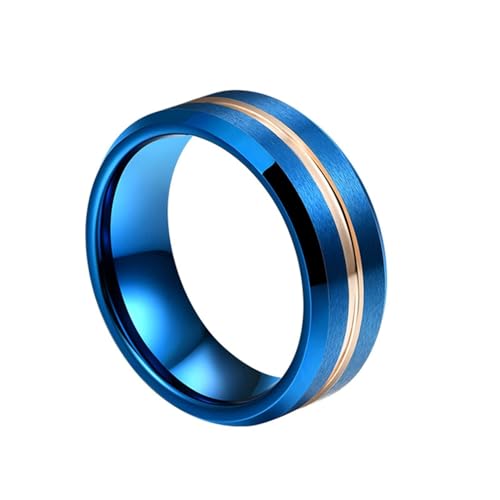 Aotiwe Freundschaftsringe Blau, Eheringe für Männer Matt Gebürstete 8mm Polierte Nut Herren Ringe für Daumen Wolfram Größe 52 (16.6) von Aotiwe