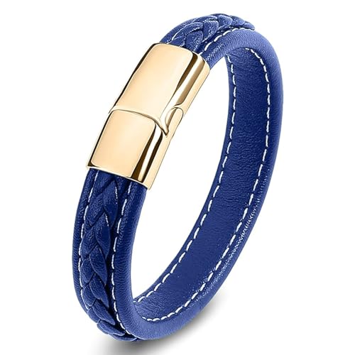 Aotiwe Friendship Bracelet Kit, Armreif Vintage Geometrisches Muster Gold Blau Armbänder für Männer Pu Leder 20cm von Aotiwe