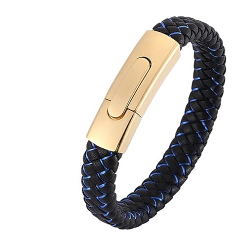 Aotiwe Friendship Bracelet Kit, Herren Armband Kette Schlichtes Armband aus Geflochtenem Lederband Gold Schwarz Blau Armbänder Männer Pu Leder 16.5cm von Aotiwe