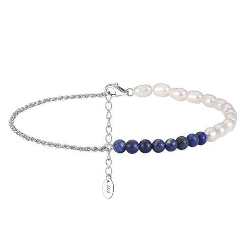 Aotiwe Fussketten für Frauen Silber Set, Fusskettchen Silber 925 Damen Klein Seilkette mit Lapislazuli und Perle Fussketten für Frauen Klein von Aotiwe