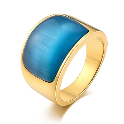 Aotiwe Gold Ring, Promise Ring for Men Halbbogen Eheringe für Männer mit Blau Zylindrisch Zirkonia Edelstahl Größe 67 (21.3) von Aotiwe