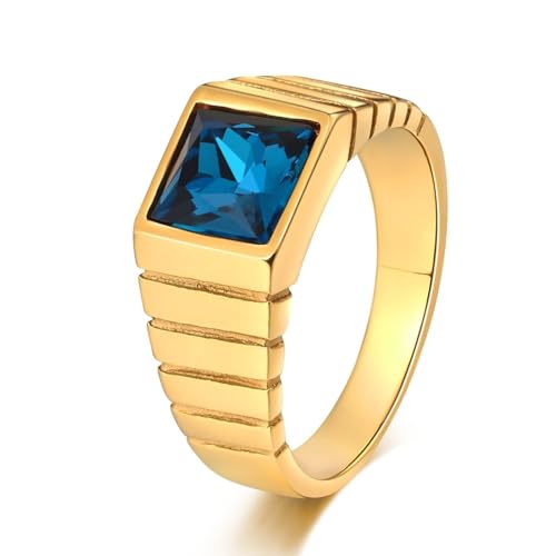 Aotiwe Goldene Ringe, Herren Ringe für Daumen Quadrat Ring Männer Verlobung mit Blau Marquiseschliff Zirkonia Edelstahl Größe 62 (19.7) von Aotiwe