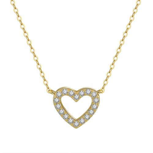 Aotiwe Goldkette Damen Schlicht, Halskette Silber 925 Herzförmig Necklace Women Minimalist mit Weiß Rundschliff Zirkonia 40+5cm von Aotiwe