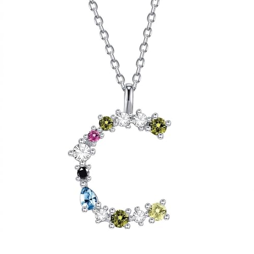 Aotiwe Halskette Damen Silber, Collier Kette Damen Buchstabe C Collier Damen Modeschmuck mit Bunt Rundschliff Zirkonia 925 Silber von Aotiwe