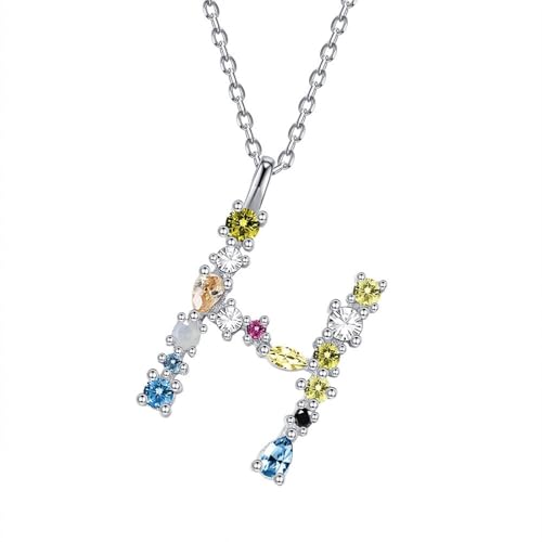 Aotiwe Halskette Damen Silber Dezent, Freundschaftskette 925 Buchstabe H Collier Damen Modeschmuck mit Bunt Rundschliff Zirkonia von Aotiwe