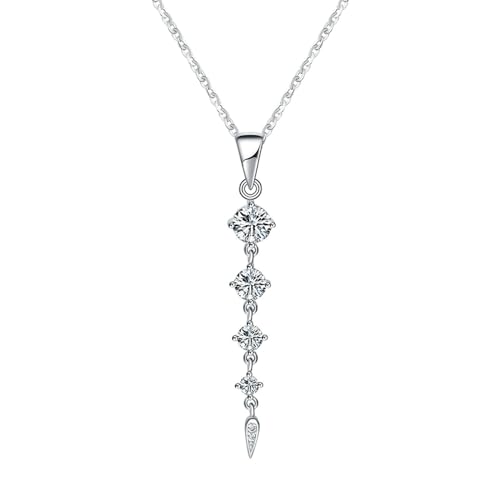 Aotiwe Halskette Damen Silber Einfach, Silber Ketten Damen 925 Geometrischer Anhänger Cute Necklace mit Weiß Rundschliff Zirkonia von Aotiwe