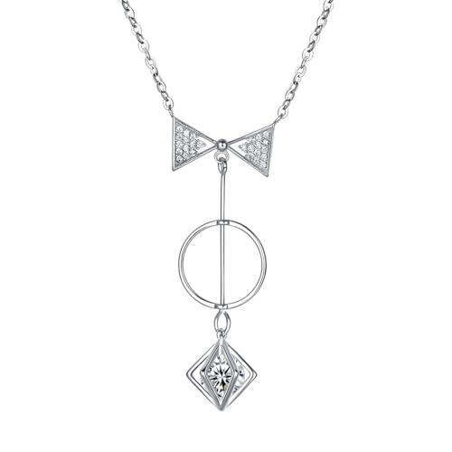 Aotiwe Halskette Damen Silber Einfach, Silber Ketten Damen 925 Geometrischer Schleifenknoten Kreis Cute Necklace mit Weiß Zirkonia von Aotiwe