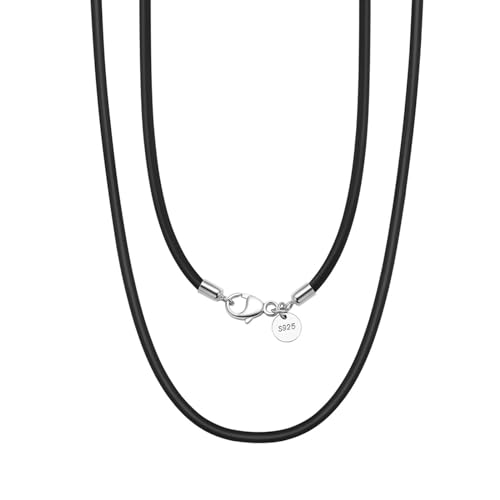 Aotiwe Halskette Schwarz Elegant, Halskette Silber 925 Lederseil Collier Damen Hochzeit 50cm Geschenk für Freundin von Aotiwe