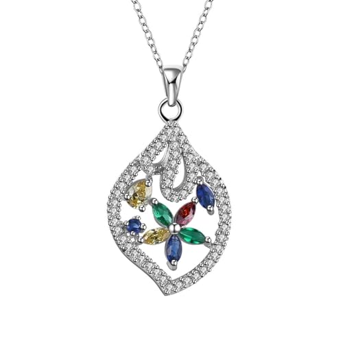 Aotiwe Halskette für Freundin, Collier Damen Modeschmuck Geometrische Blume Freundschaftskette Aesthetic Silber mit Bunt Marquiseschliff Zirkonia 925 Silber von Aotiwe