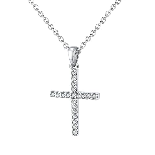 Aotiwe Halsreif Silber, Necklace 925 Silber Kreuzen Freundschaftskette Cool mit Weiß Rundschliff Zirkonia von Aotiwe