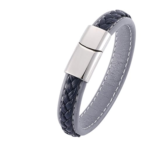 Aotiwe Herren Armband, Armbänder Silber Schlichtes Lederarmband Grau Blau Armband Freundschaft Pu Leder 16.5cm von Aotiwe