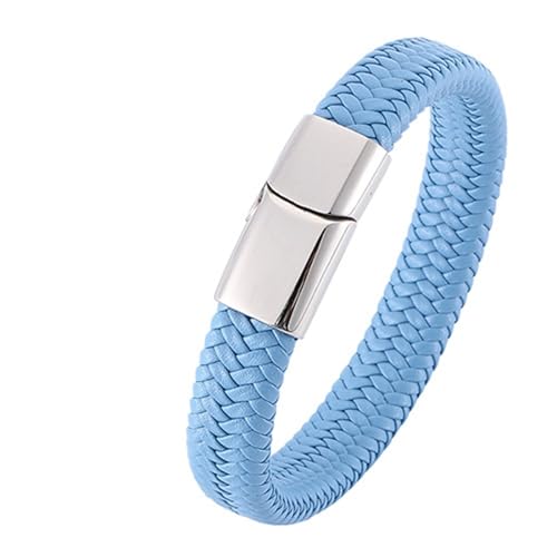 Aotiwe Herren Armband, Armbänder für Herren Silber Schlichtes Armband aus Geflochtenem Lederband Himmelblau Armband Herren Geflochten Pu Leder 16.5cm von Aotiwe