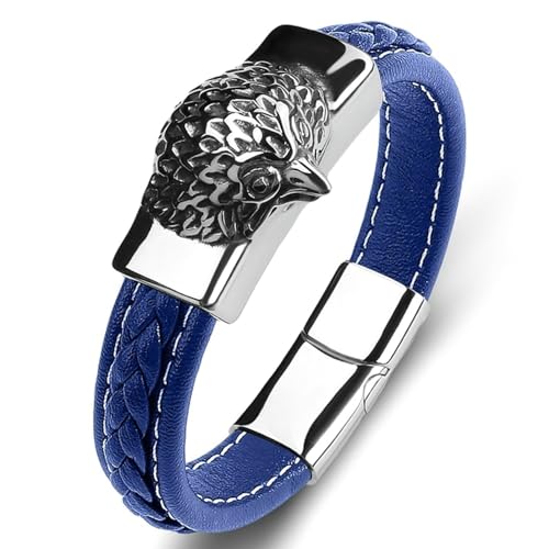 Aotiwe Herren Armband Leder Geflochten, Herren Armband Kette Eule Blau Armband Herren 16.5cm von Aotiwe