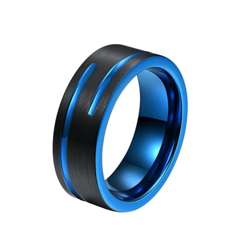 Aotiwe Herren Ringe Vintage, Promise Ring Männer Matt Gebürstete 8mm Nut Schwarz Blau Ringe Herren Wolfram Größe 65 (20.7) von Aotiwe