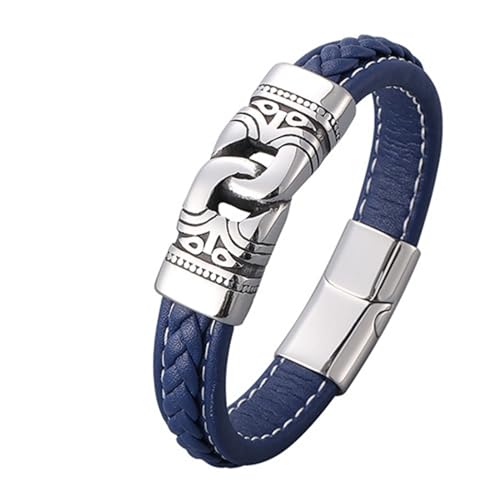 Aotiwe Herrenarmbänder, Armreif Silber Vintage Armreif aus Leder mit Schnalle Blau Armband Set Pu Leder 20.5cm von Aotiwe