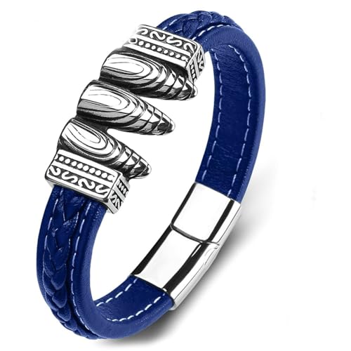 Aotiwe Herrenarmbänder, Herren Armband Outdoor Tribal Punk Stil Blau Armbänder für Herren Dünn Pu Leder 20cm von Aotiwe