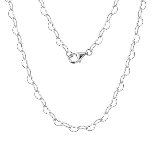 Aotiwe Kette Damen, Freundschaftskette Liebe Herzförmige Kette 2,8 mm Collier Kette Damen Silber 50cm 925 Silber von Aotiwe