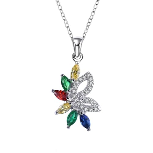 Aotiwe Kette Damen, Necklace Chain Schmetterling Freundschaftskette Erwachsene Silber mit Bunt Marquiseschliff Zirkonia 925 Silber von Aotiwe